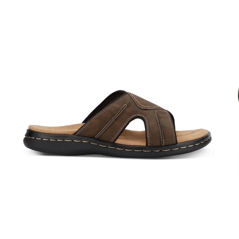 Dockers Sunland Dark Brown Leather Slide Sandals‎ Men's Size 9M Casual Comfort